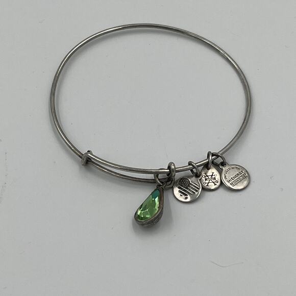 Alex and Ani August Peridot Birthstone Silver Charm Bracelet - Picture 1 of 6